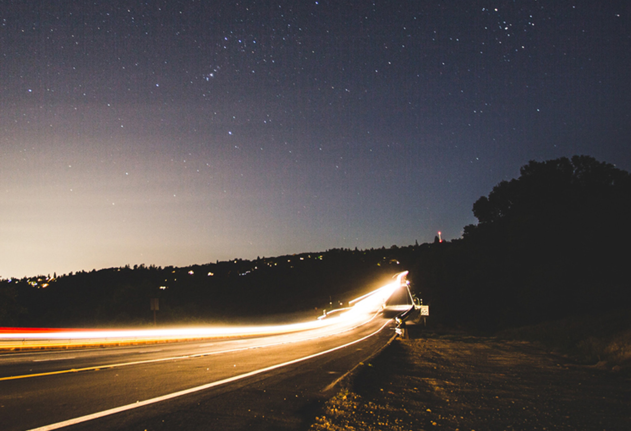 Long exposure lights on a road