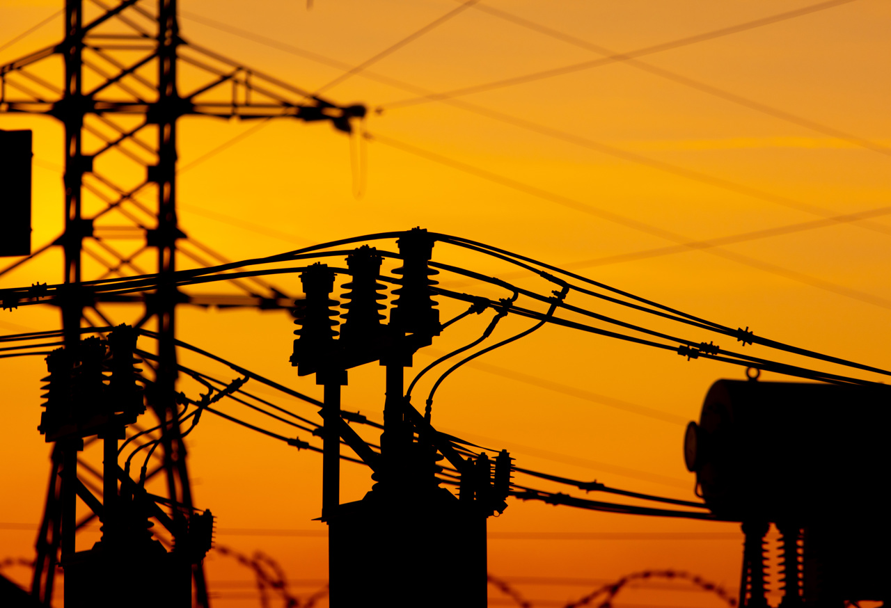 electrical substation at sunset