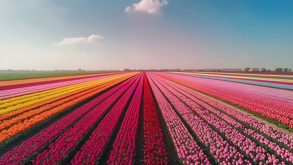 Field of flowers at sunset