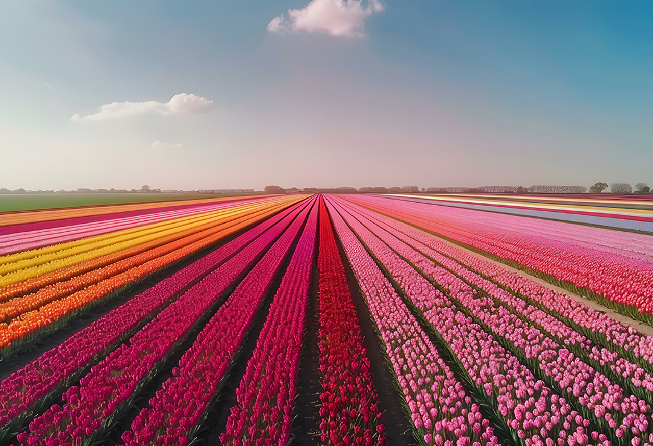 Field of flowers at sunset