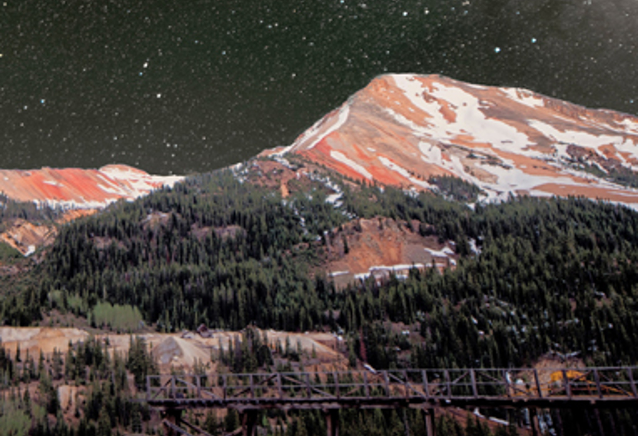 Snowy mountain at night