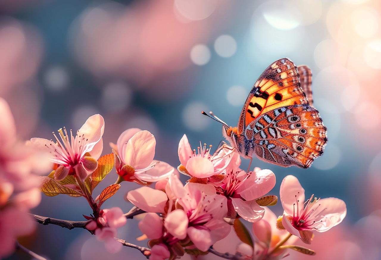 Butterfly on a pink flower