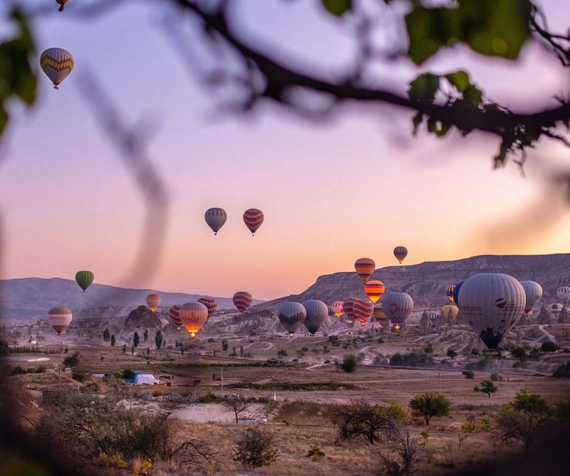 Hot air balloons flying