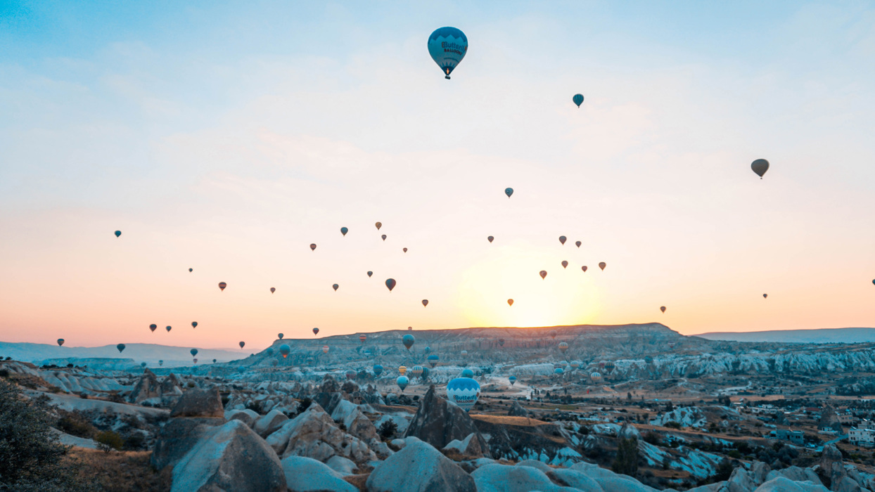 Hot air balloons over desert