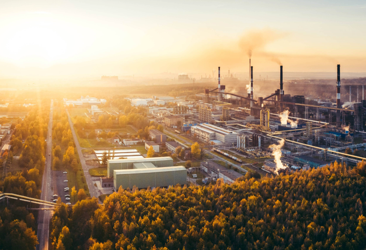 Aerial view of an industrial estate