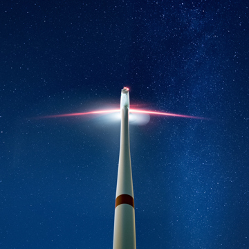 Wind turbine at night