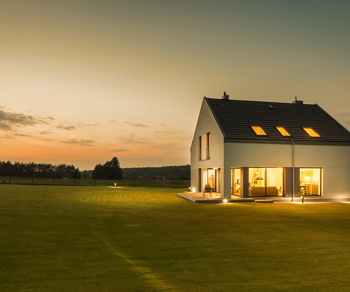 Home lit up at night