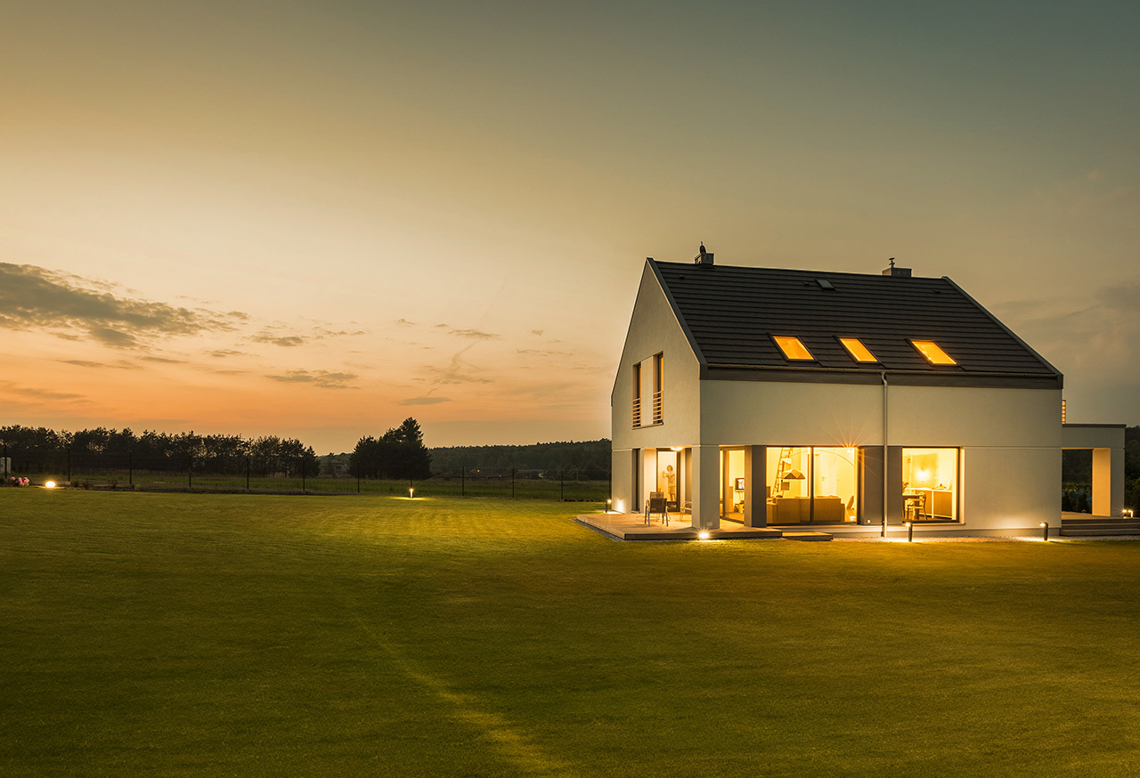 Home lit up at night