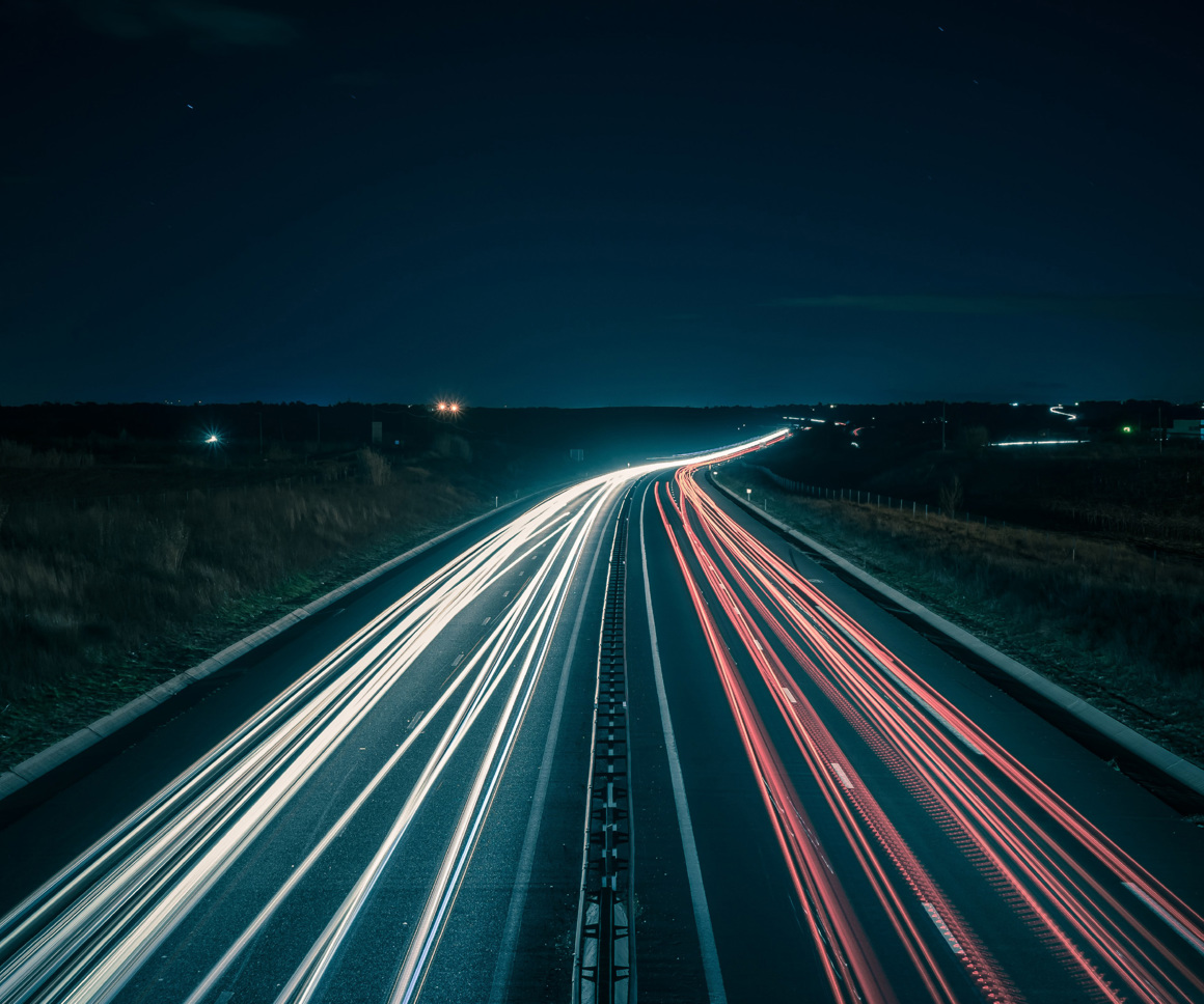 Road with long exposure car lights