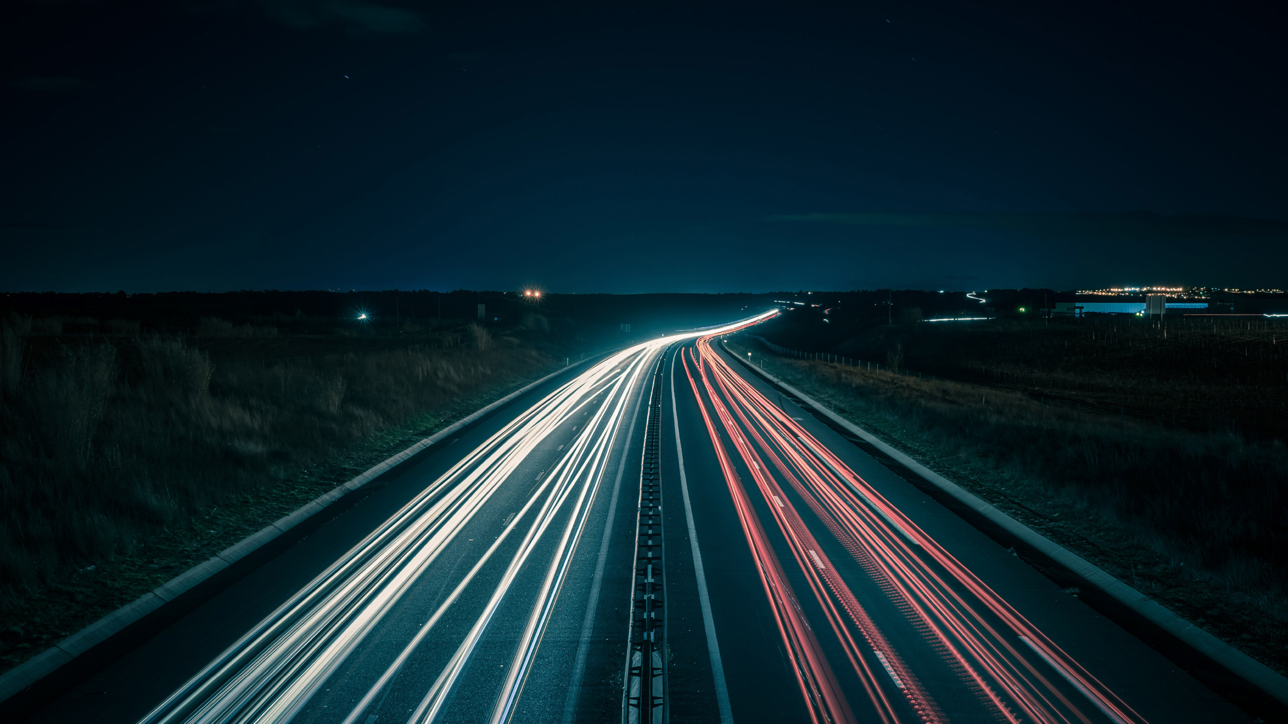 Road with long exposure car lights