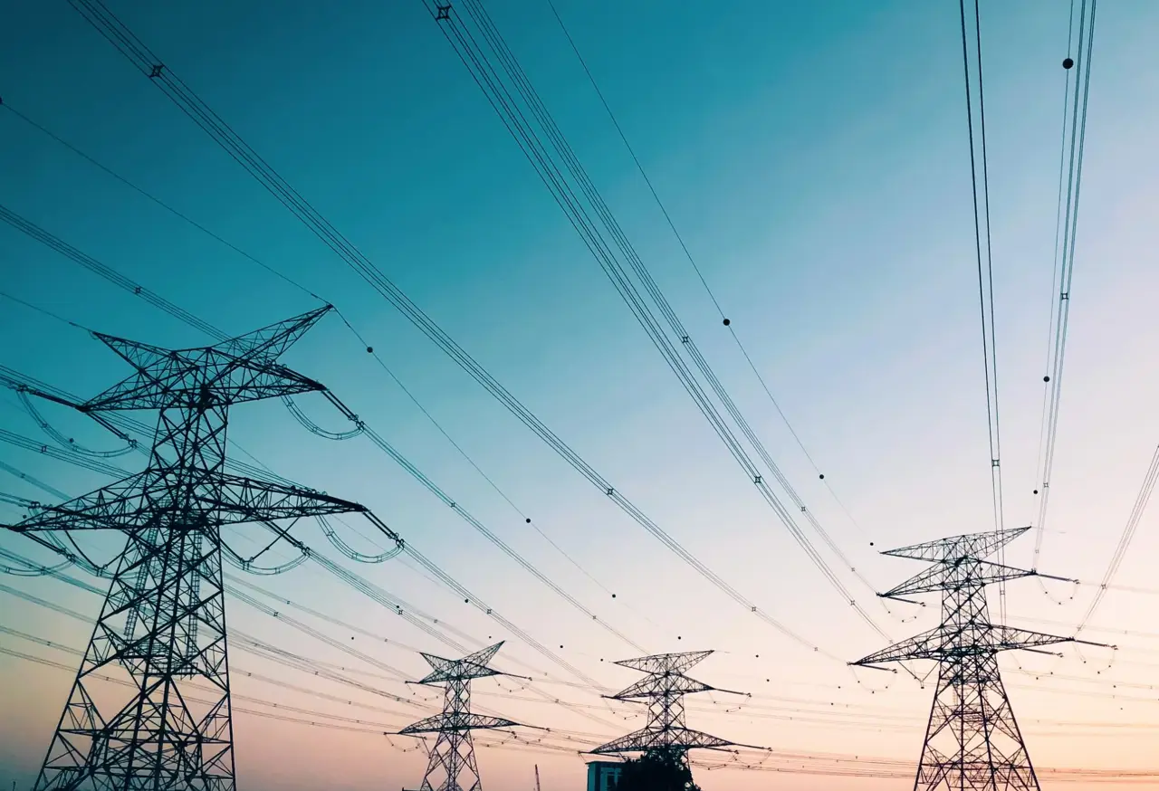 Transmission Wires Against A Dawn Sky