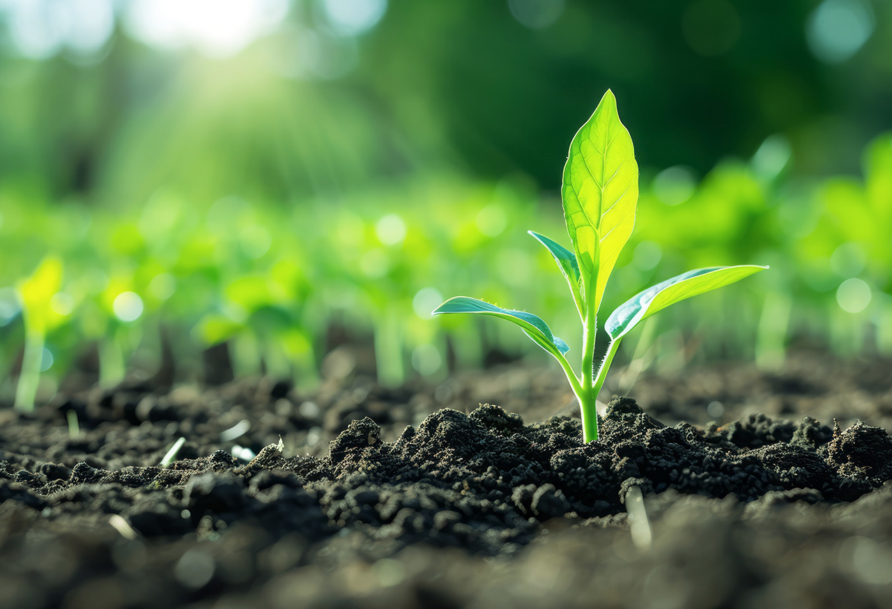 Plant shoots in the ground